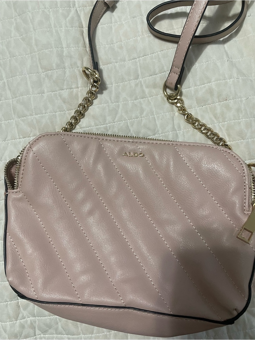 ALDO Blush Pink Quilted Crossbody with Gold Chain